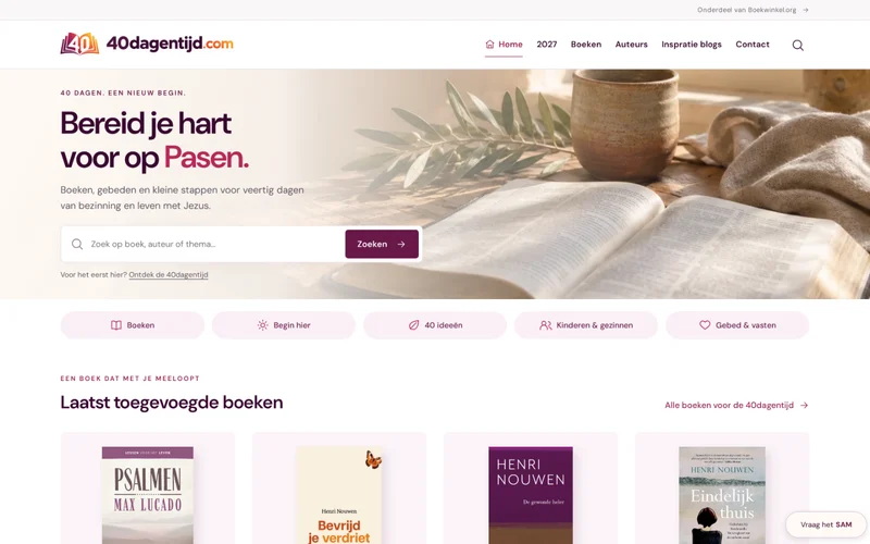 Screenshot van de homepage van 40dagentijd.com