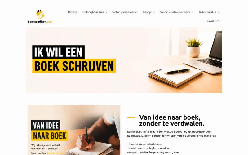 Screenshot van de homepage van Boekschrijven.com