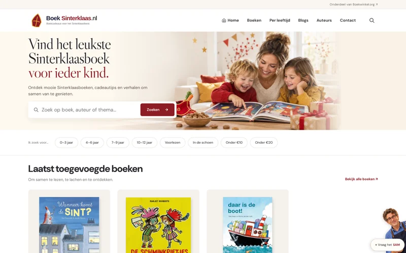 Screenshot van de homepage van Boeksinterklaas.nl