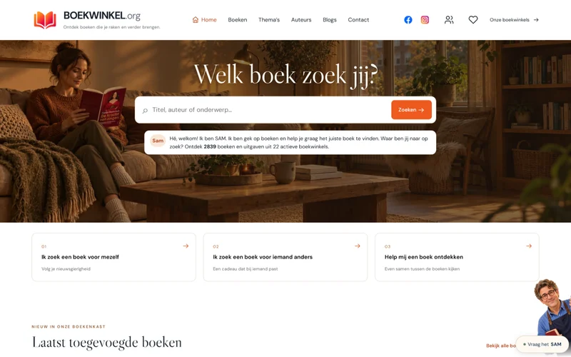 Screenshot van de homepage van Boekwinkel.org