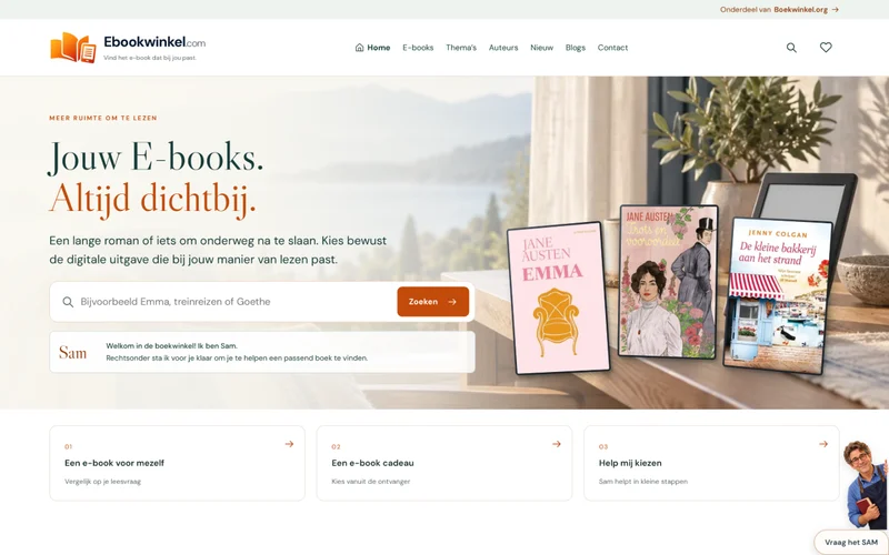 Screenshot van de homepage van Ebookwinkel.com
