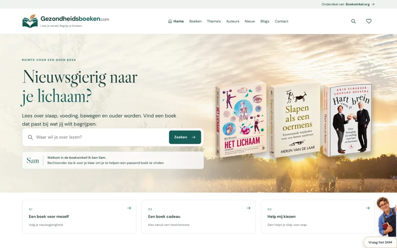Screenshot van de homepage van Gezondheidsboeken.com