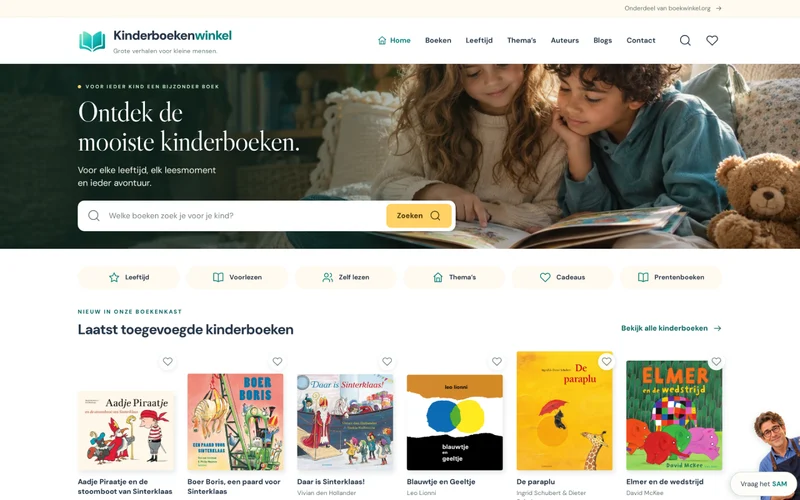 Screenshot van de homepage van Kinderboekenwinkel.com
