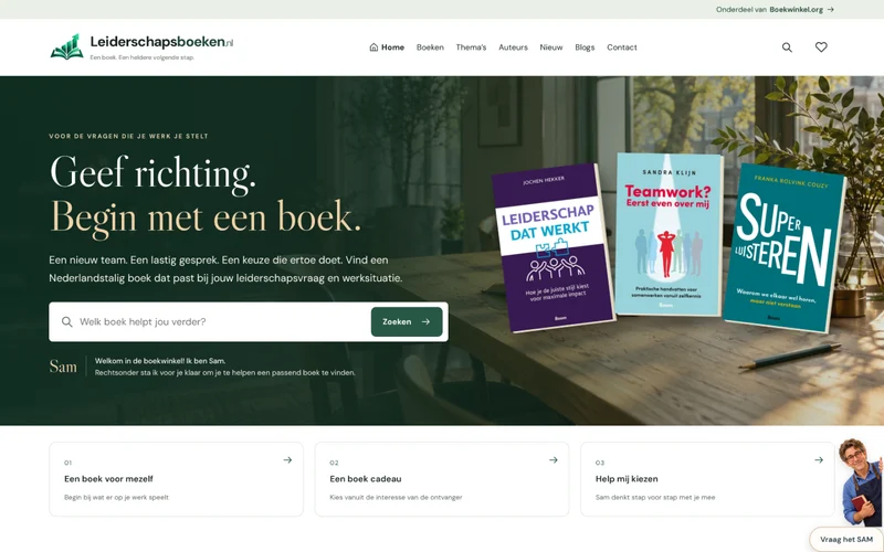 Screenshot van de homepage van Leiderschapsboeken.nl