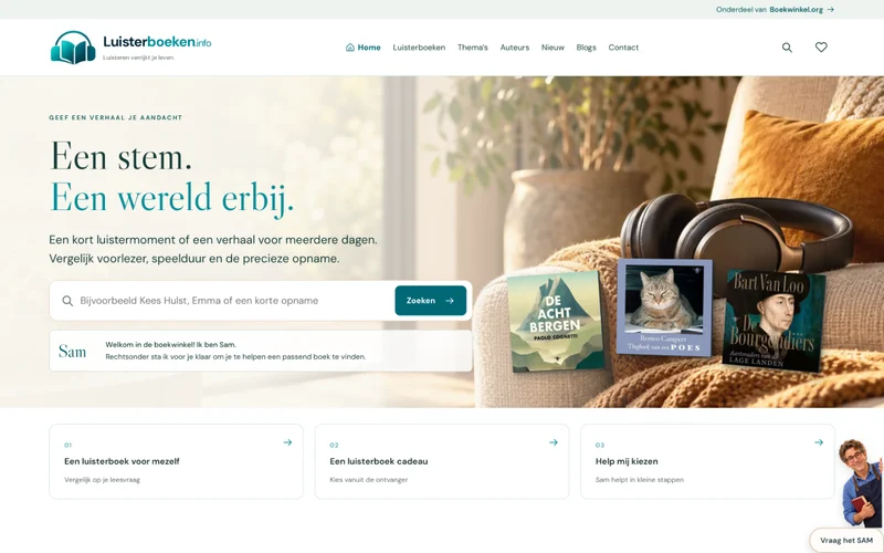 Screenshot van de homepage van Luisterboeken.info