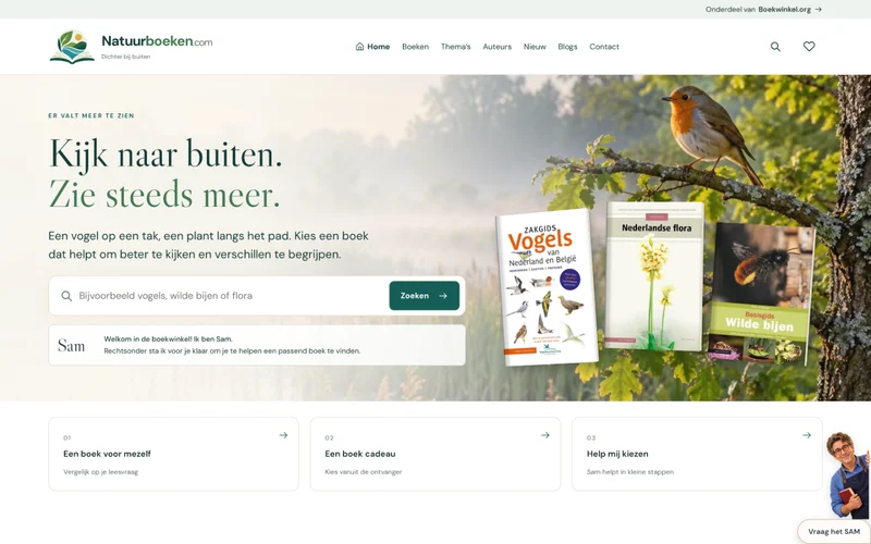 Screenshot van de homepage van Natuurboeken.com