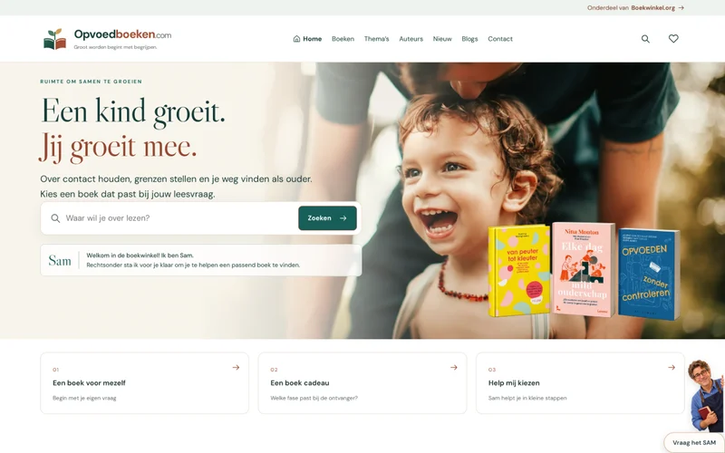 Screenshot van de homepage van Opvoedboeken.com