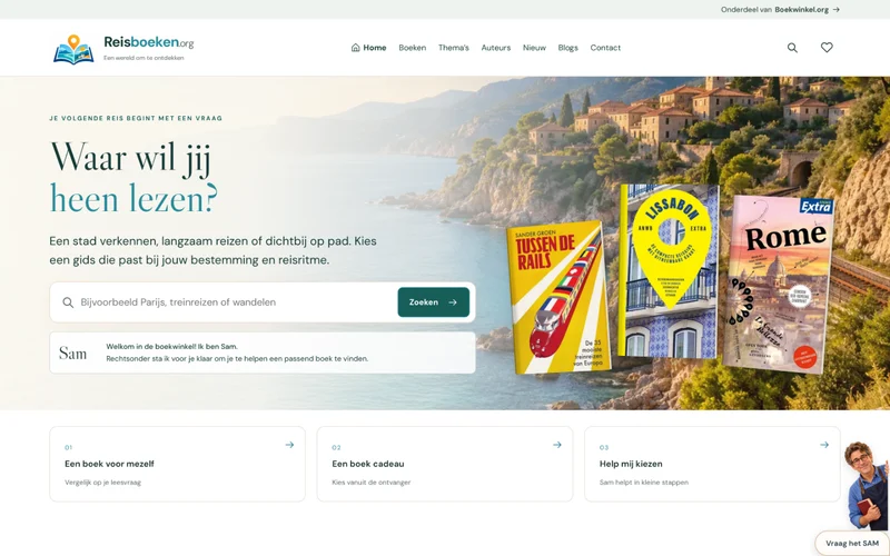 Screenshot van de homepage van Reisboeken.org