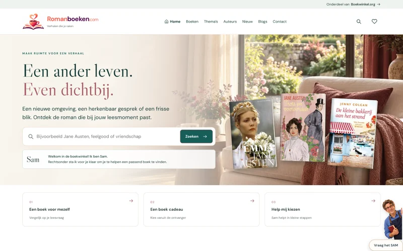 Screenshot van de homepage van Romanboeken.com