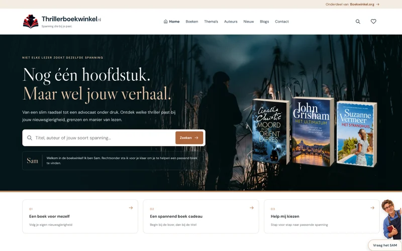Screenshot van de homepage van Thrillerboekwinkel.nl