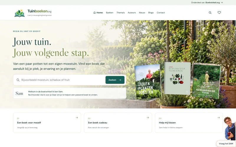 Screenshot van de homepage van Tuinboeken.org